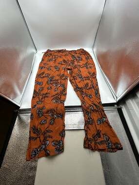 Black Rain Orange Leaf Print Drawstring Lounge Pants Medium B40566RYT